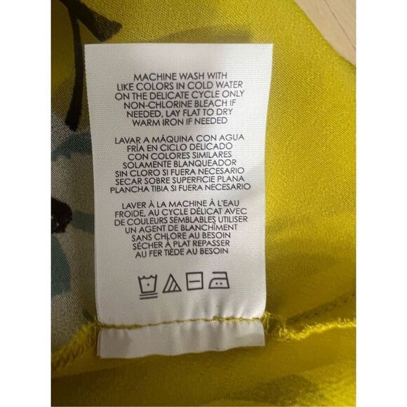 Cabi Simone Yellow Floral Sleeves Blouse Size S Ruffle Lined Semi-Sheer Summer - Picture 12 of 12